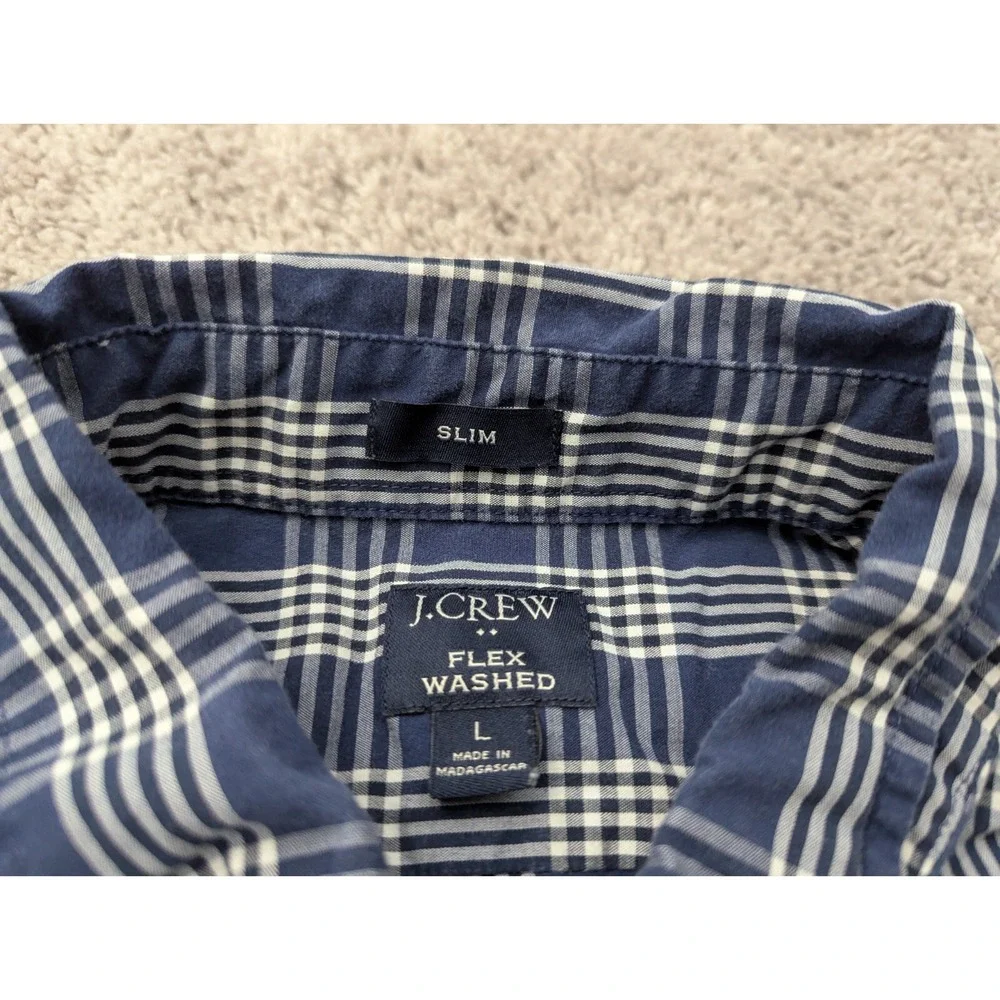 J. Crew Button Up Shirt Mens Large Slim Fit Flex Washed Plaid Blue‎